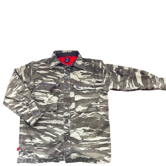 Gap Kids Boys Utility Camo Army Shacket Jacket Shirt Outerwear Cotton Size 7 - Picture 1 of 13